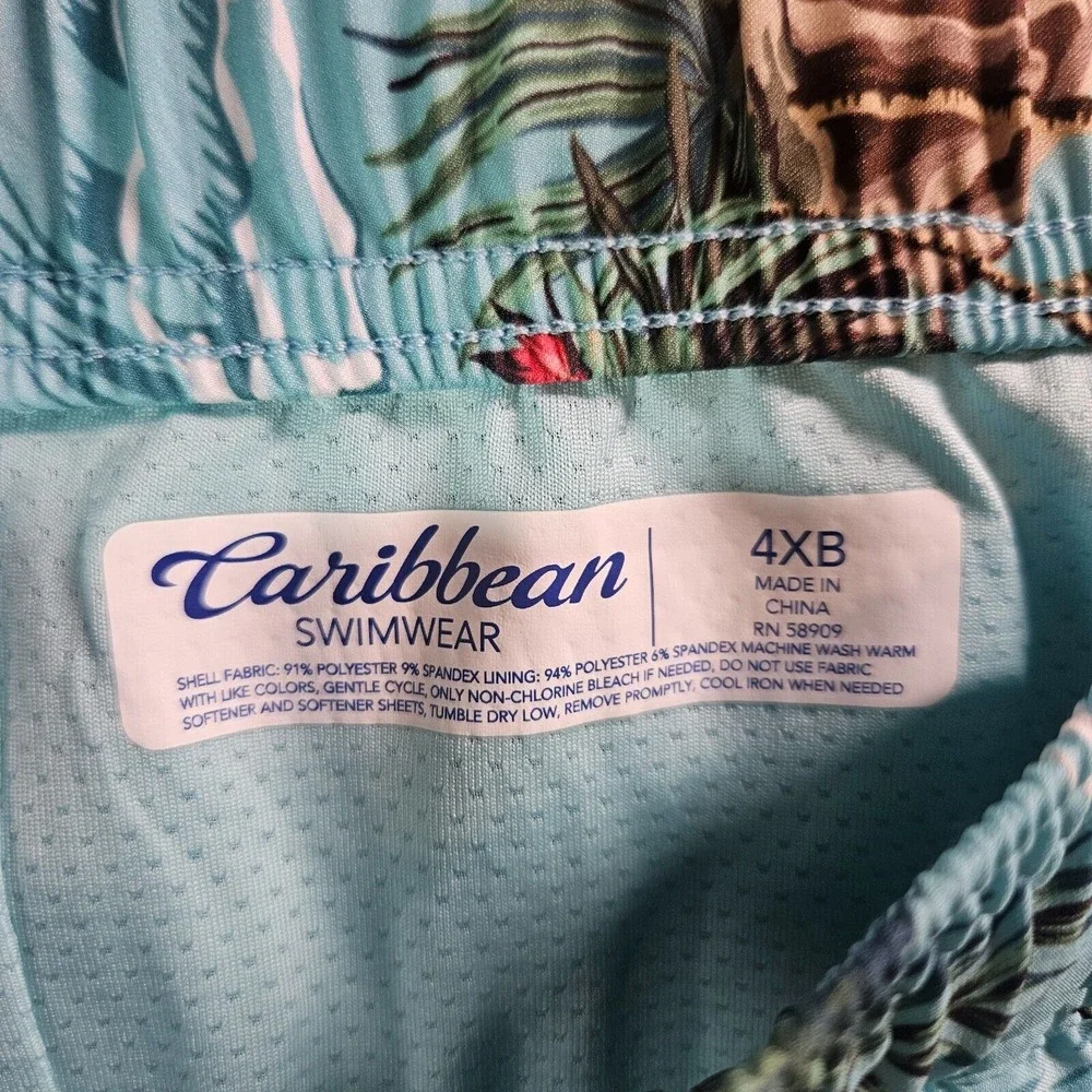 NWT Caribbean Swim Shorts Trunks Men's 4XB Lined Tropical Floral Island Palm Sea